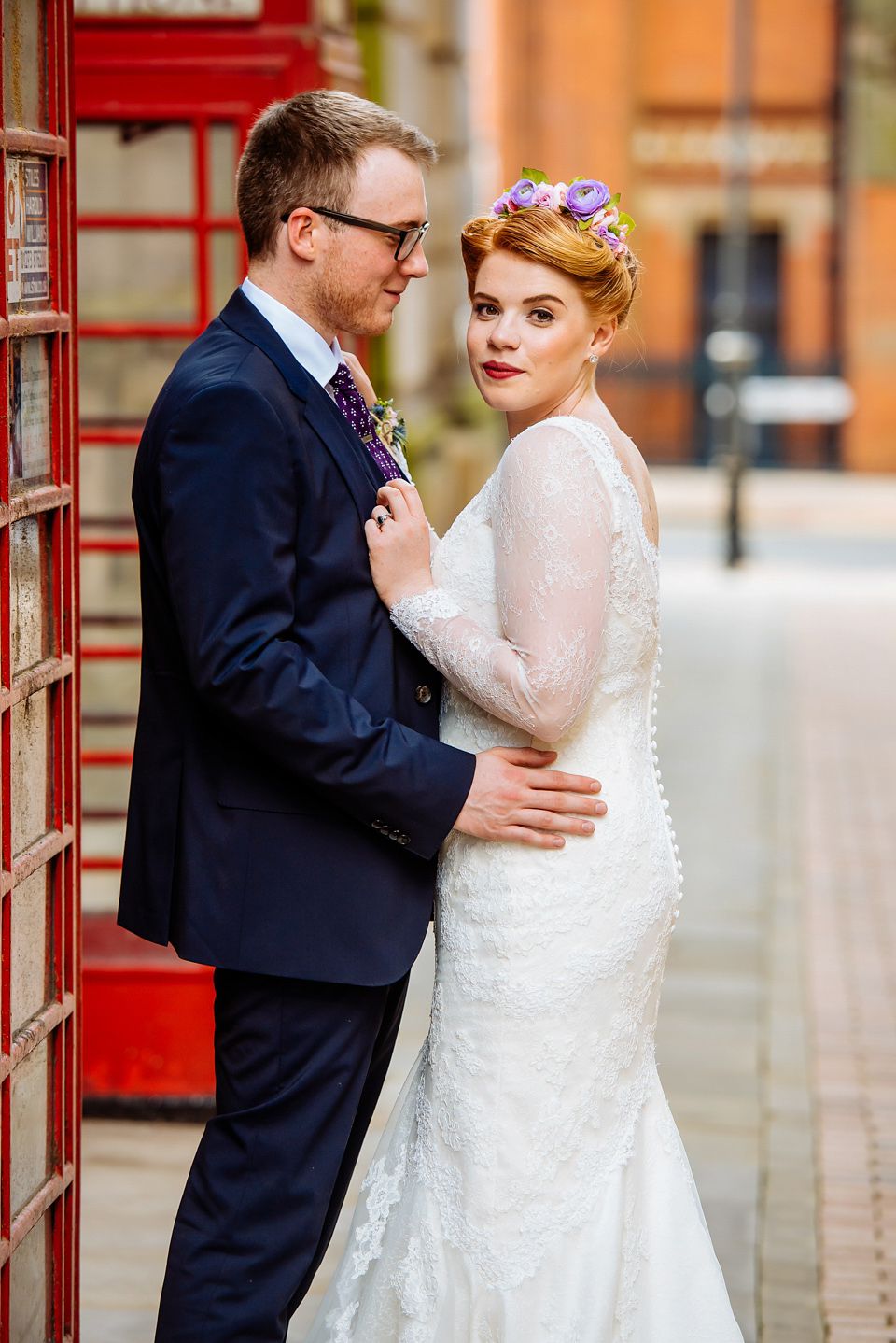 The bride wears Ellis Bridals for her colourful and quirky city wedding. Photography by Daffodil Waves.