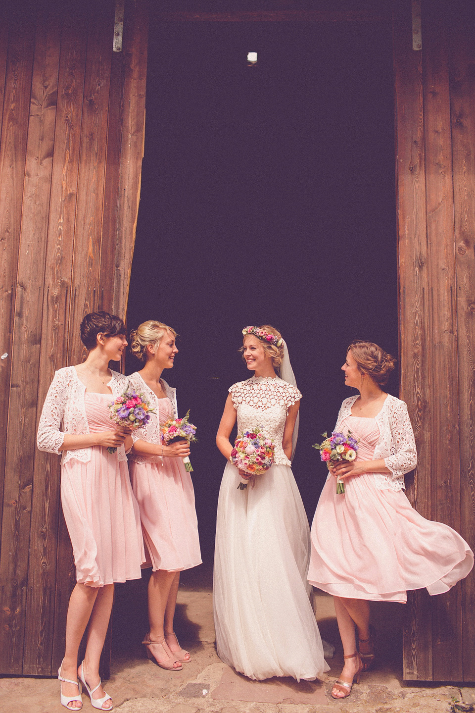 Effortless Elegance - A Raimon Bundó Bride and Colourful Floral Crown. Photography by Chris Spira.