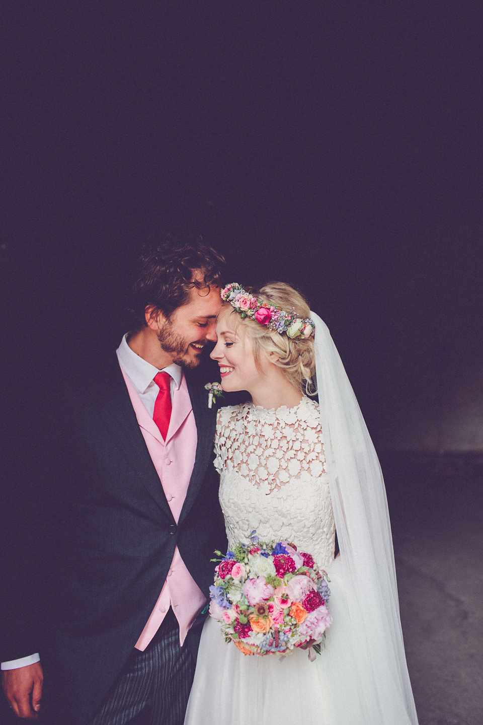 Effortless Elegance - A Raimon Bundó Bride and Colourful Floral Crown. Photography by Chris Spira.