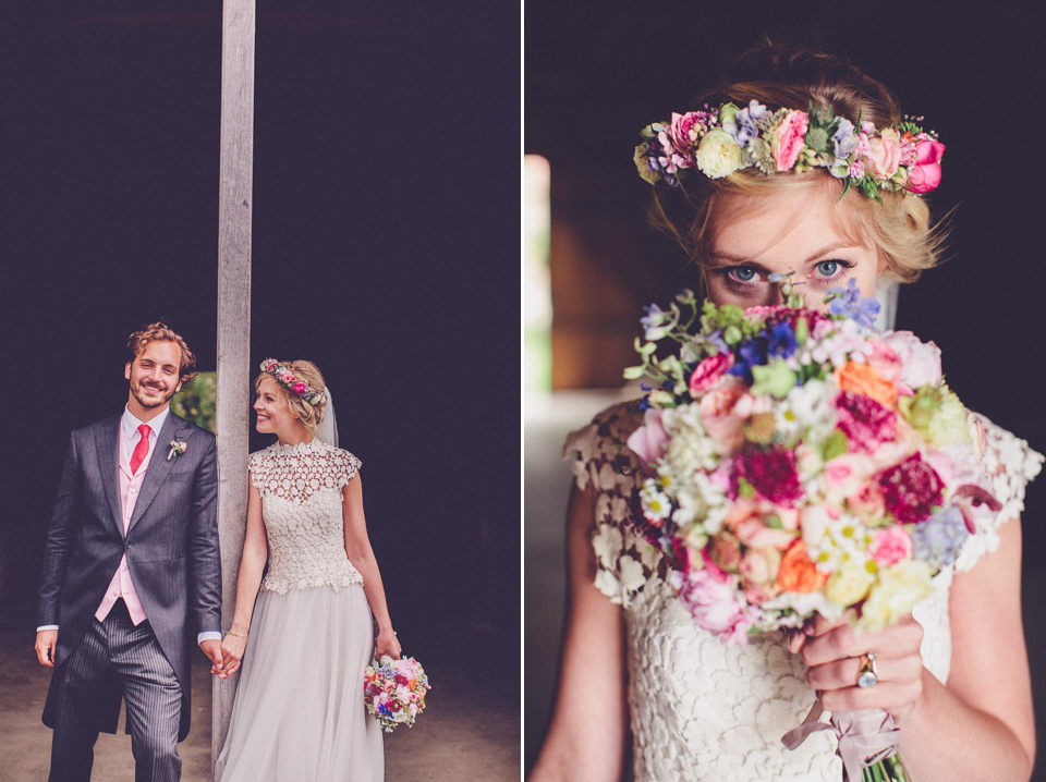 Effortless Elegance - A Raimon Bundó Bride and Colourful Floral Crown. Photography by Chris Spira.