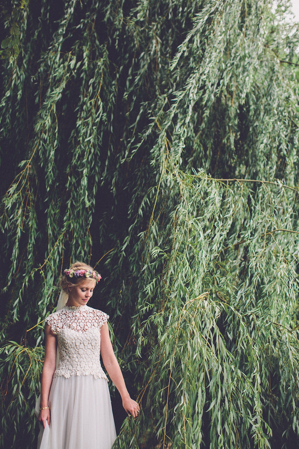 Effortless Elegance - A Raimon Bundó Bride and Colourful Floral Crown. Photography by Chris Spira.