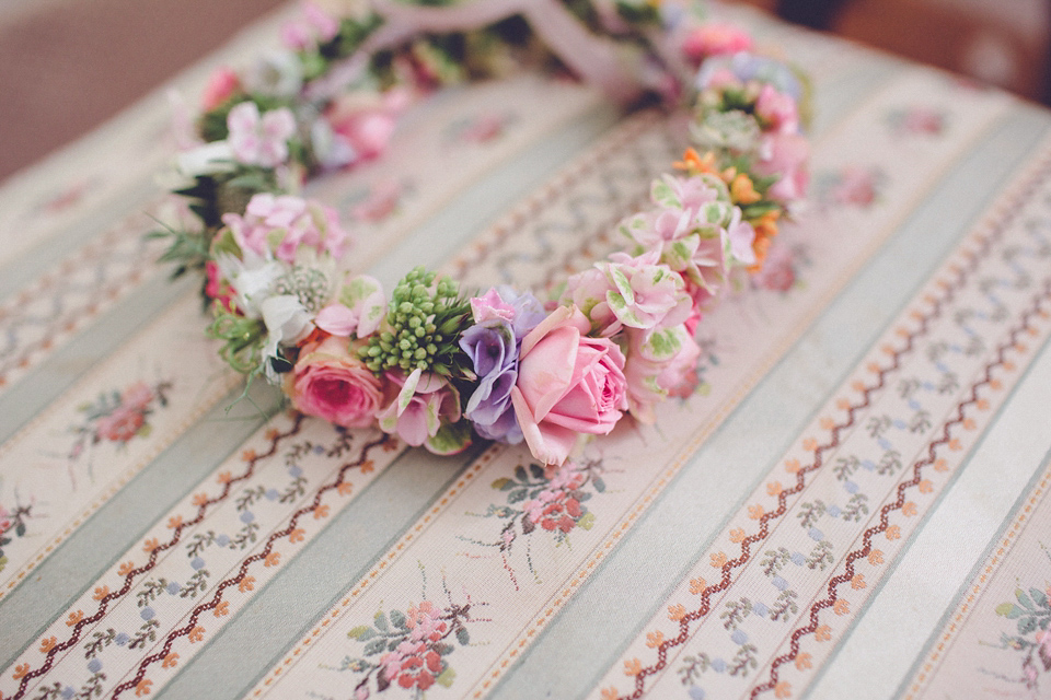 Effortless Elegance - A Raimon Bundó Bride and Colourful Floral Crown. Photography by Chris Spira.