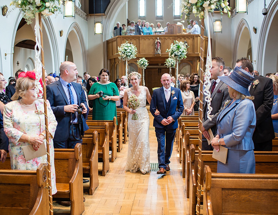 A Rustic Barn Wedding With a Bride in Catherine Deane and a Dried Flower Crown. Photography by Jo Hastings.