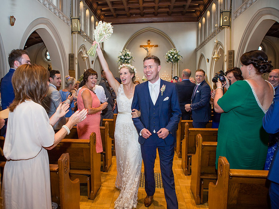 A Rustic Barn Wedding With a Bride in Catherine Deane and a Dried Flower Crown. Photography by Jo Hastings.