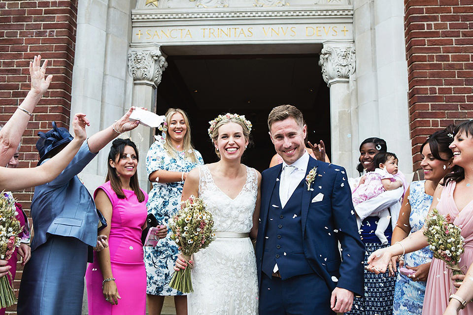 A Rustic Barn Wedding With a Bride in Catherine Deane and a Dried Flower Crown. Photography by Jo Hastings.