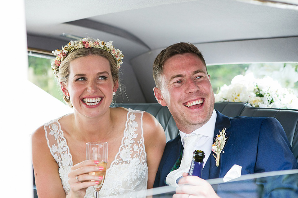 A Rustic Barn Wedding With a Bride in Catherine Deane and a Dried Flower Crown. Photography by Jo Hastings.