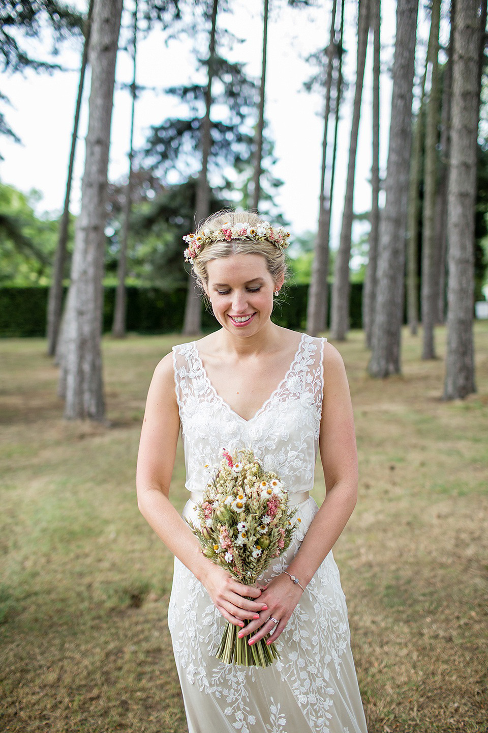 A Rustic Barn Wedding With a Bride in Catherine Deane and a Dried Flower Crown. Photography by Jo Hastings.