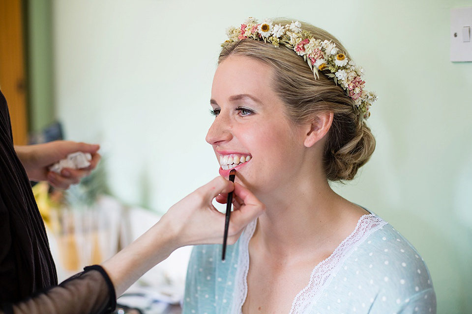 A Rustic Barn Wedding With a Bride in Catherine Deane and a Dried Flower Crown. Photography by Jo Hastings.