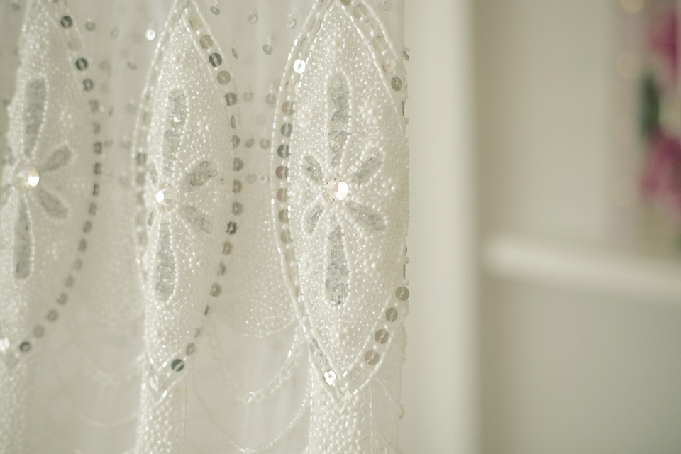 Vicky Rowe 1920's Inspired Wedding Dress Glamour and a Juliet Cap Veil. Photography by Barbara Crepaldi.