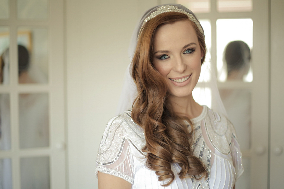 Vicky Rowe 1920's Inspired Wedding Dress Glamour and a Juliet Cap Veil. Photography by Barbara Crepaldi.