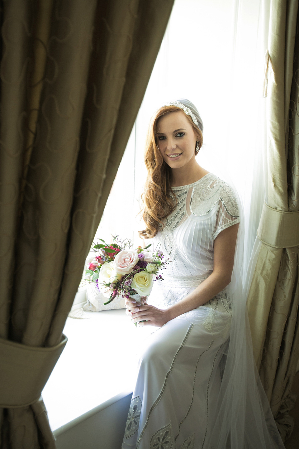 Vicky Rowe 1920's Inspired Wedding Dress Glamour and a Juliet Cap Veil. Photography by Barbara Crepaldi.