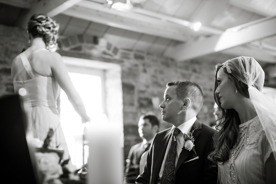 Vicky Rowe 1920's Inspired Wedding Dress Glamour and a Juliet Cap Veil. Photography by Barbara Crepaldi.