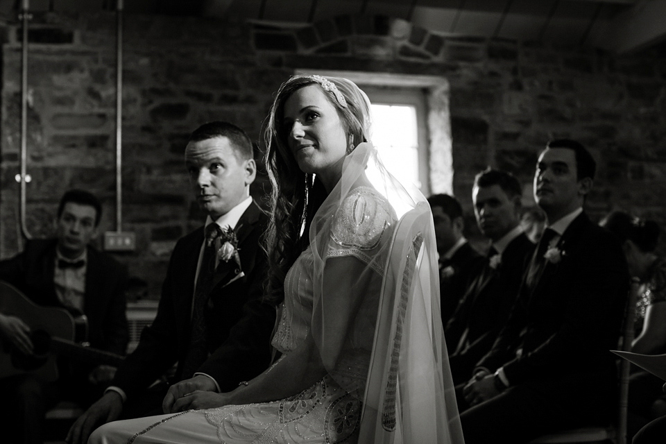 Vicky Rowe 1920's Inspired Wedding Dress Glamour and a Juliet Cap Veil. Photography by Barbara Crepaldi.