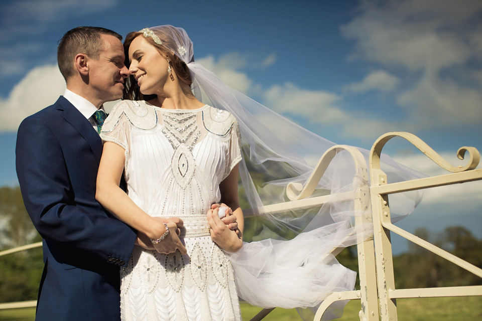 Vicky Rowe 1920's Inspired Wedding Dress Glamour and a Juliet Cap Veil. Photography by Barbara Crepaldi.