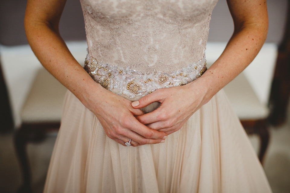 A Blush Pink Watters Wtoo Dress for an Elegant Wedding at Iscoyd Park. Photography by Haydn Rydings.