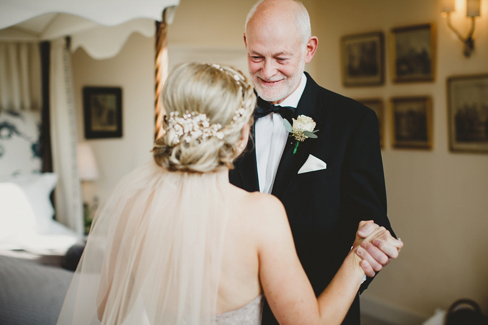 A Blush Pink Watters Wtoo Dress for an Elegant Wedding at Iscoyd Park. Photography by Haydn Rydings.