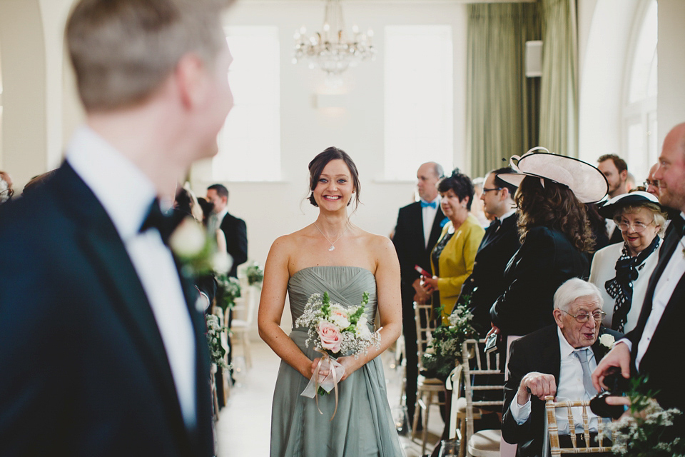 A Blush Pink Watters Wtoo Dress for an Elegant Wedding at Iscoyd Park. Photography by Haydn Rydings.