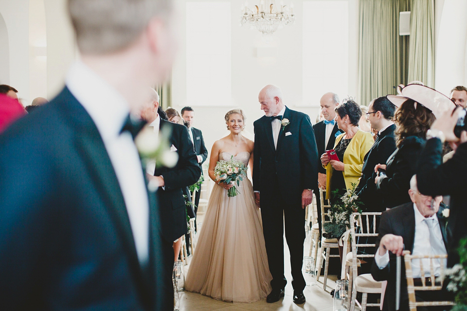 A Blush Pink Watters Wtoo Dress for an Elegant Wedding at Iscoyd Park. Photography by Haydn Rydings.