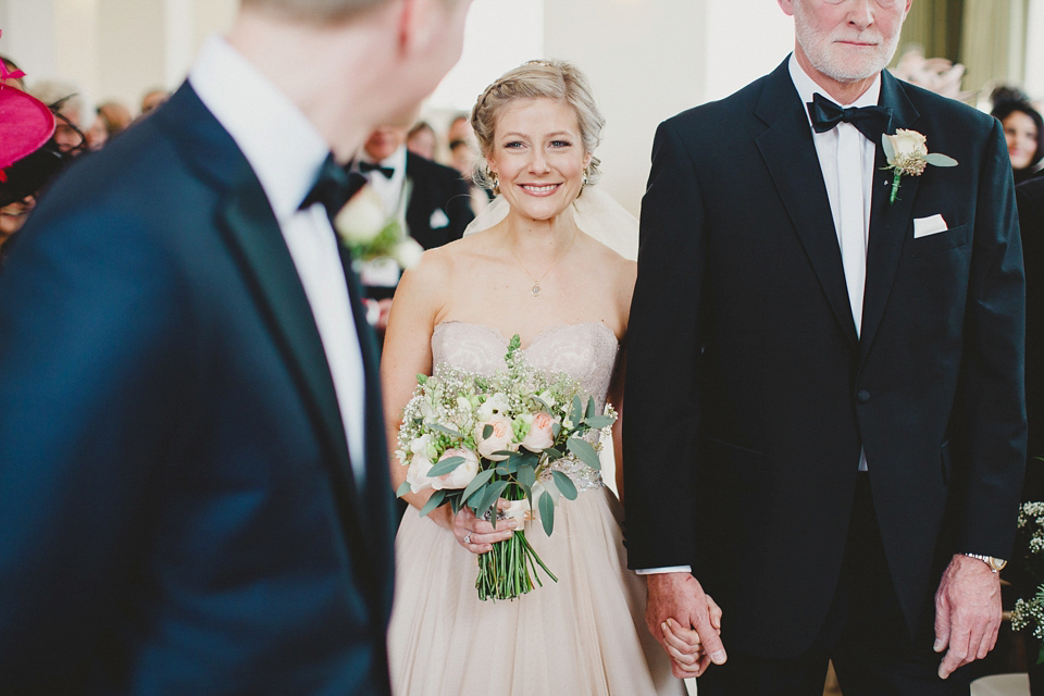 A Blush Pink Watters Wtoo Dress for an Elegant Wedding at Iscoyd Park. Photography by Haydn Rydings.