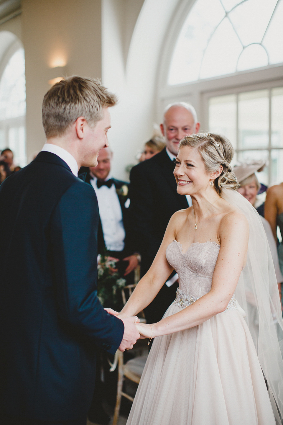 A Blush Pink Watters Wtoo Dress for an Elegant Wedding at Iscoyd Park. Photography by Haydn Rydings.