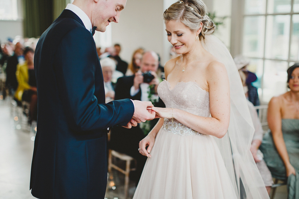 A Blush Pink Watters Wtoo Dress for an Elegant Wedding at Iscoyd Park. Photography by Haydn Rydings.