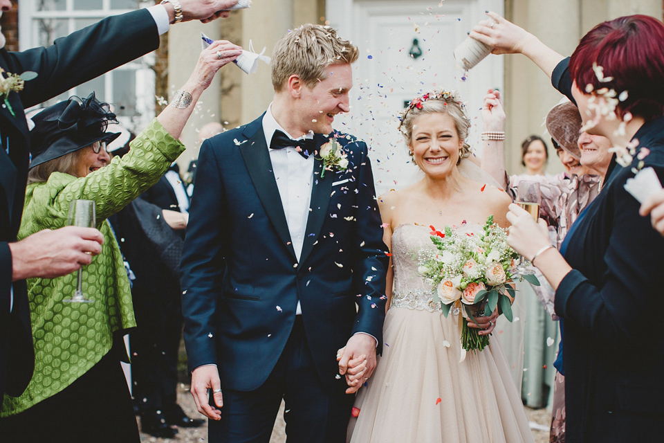 A Blush Pink Watters Wtoo Dress for an Elegant Wedding at Iscoyd Park. Photography by Haydn Rydings.