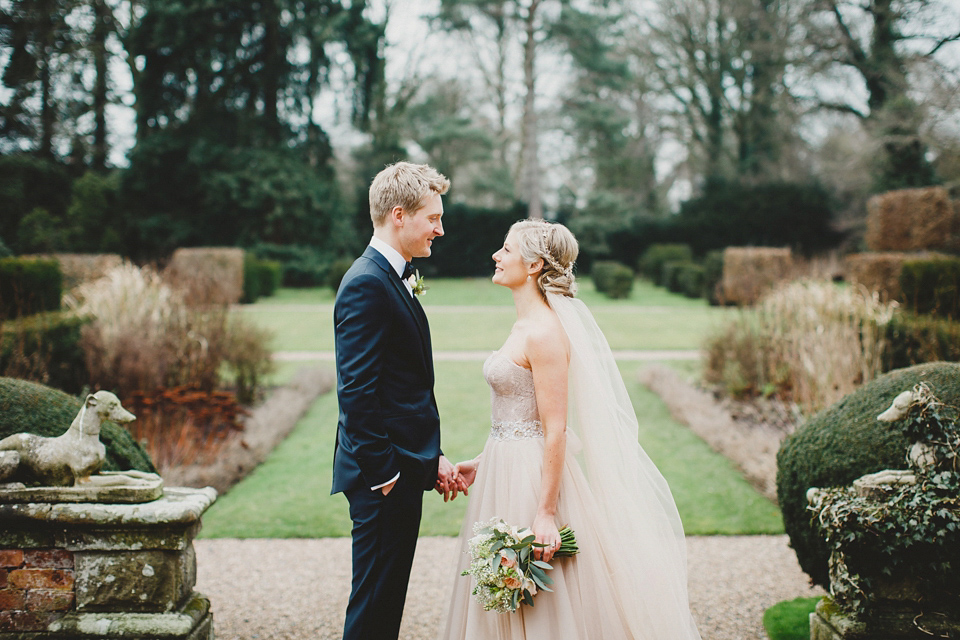 A Blush Pink Watters Wtoo Dress for an Elegant Wedding at Iscoyd Park. Photography by Haydn Rydings.