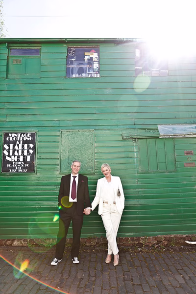 A Chic Trouser Suit For A Five Year Vow Renewal