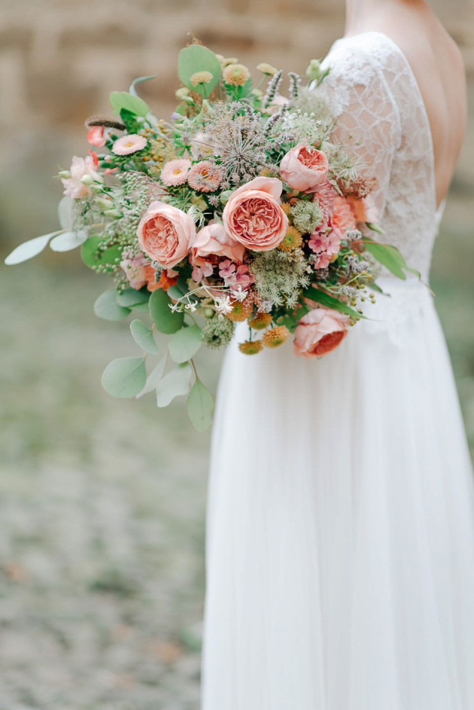 Anna Kara Lace and Peach Pretty For An Elegant Castle Wedding. Photography by Grace and Blush.