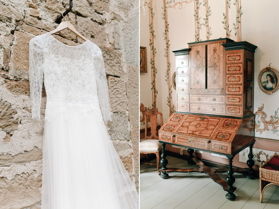 Anna Kara Lace and Peach Pretty For An Elegant Castle Wedding. Photography by Grace and Blush.