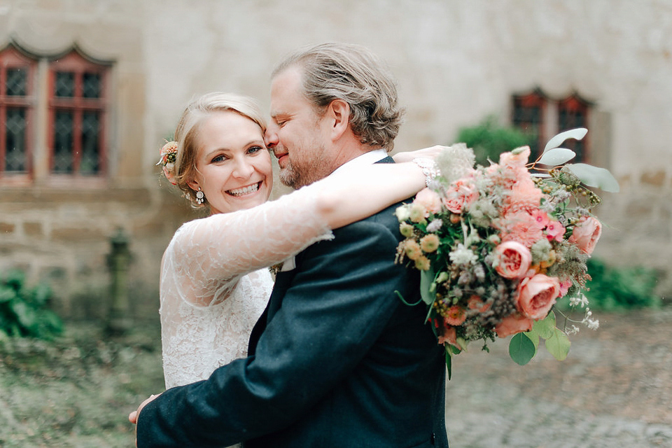 Anna Kara Lace and Peach Pretty For An Elegant Castle Wedding. Photography by Grace and Blush.