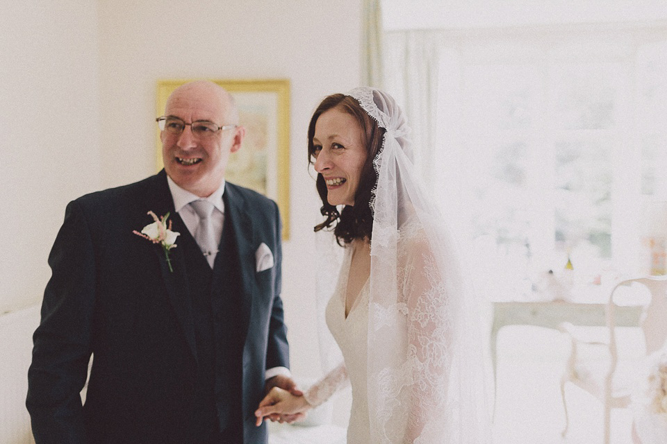 Pronovias Lace and a Juliet Cap Veil for a Japanese and 1930's Vintage Inspired Wedding. Scuffins Photography.