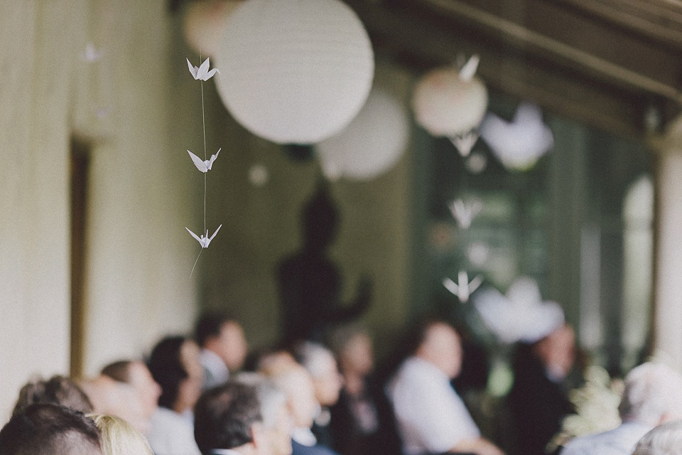 Pronovias Lace and a Juliet Cap Veil for a Japanese and 1930's Vintage Inspired Wedding. Scuffins Photography.