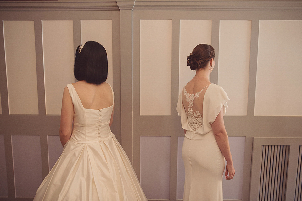 A 1930s Inspired Industrial Chic City Wedding with Two Beautiful  Dresses. Photography by Rebecca Douglas.