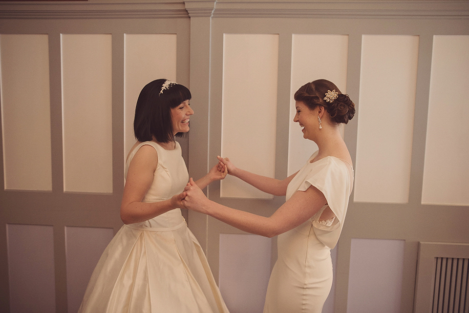 A 1930s Inspired Industrial Chic City Wedding with Two Beautiful  Dresses. Photography by Rebecca Douglas.