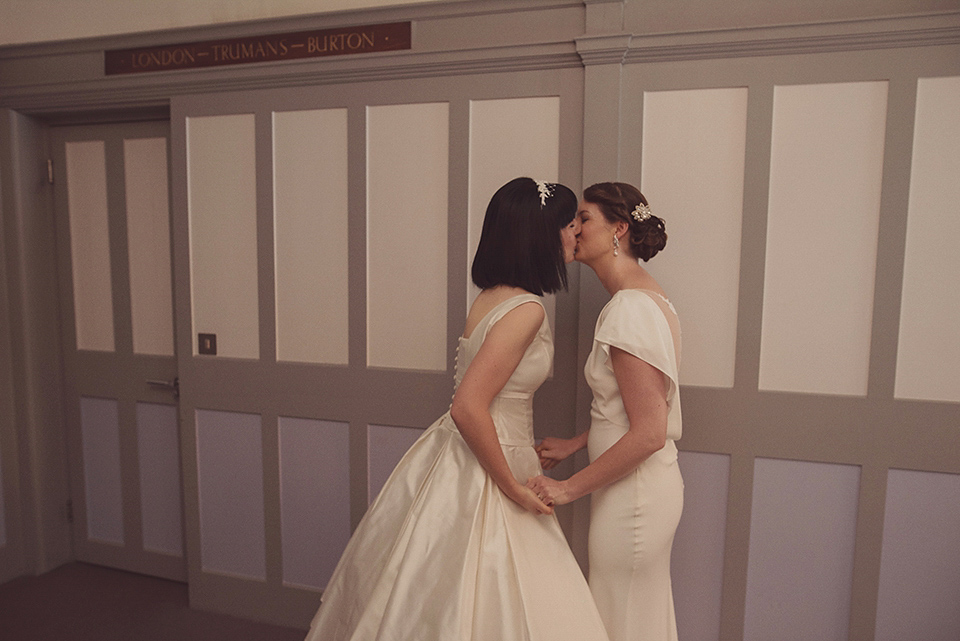 A 1930s Inspired Industrial Chic City Wedding with Two Beautiful  Dresses. Photography by Rebecca Douglas.