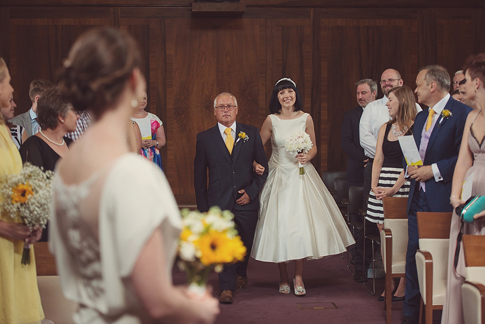 A 1930s Inspired Industrial Chic City Wedding with Two Beautiful  Dresses. Photography by Rebecca Douglas.