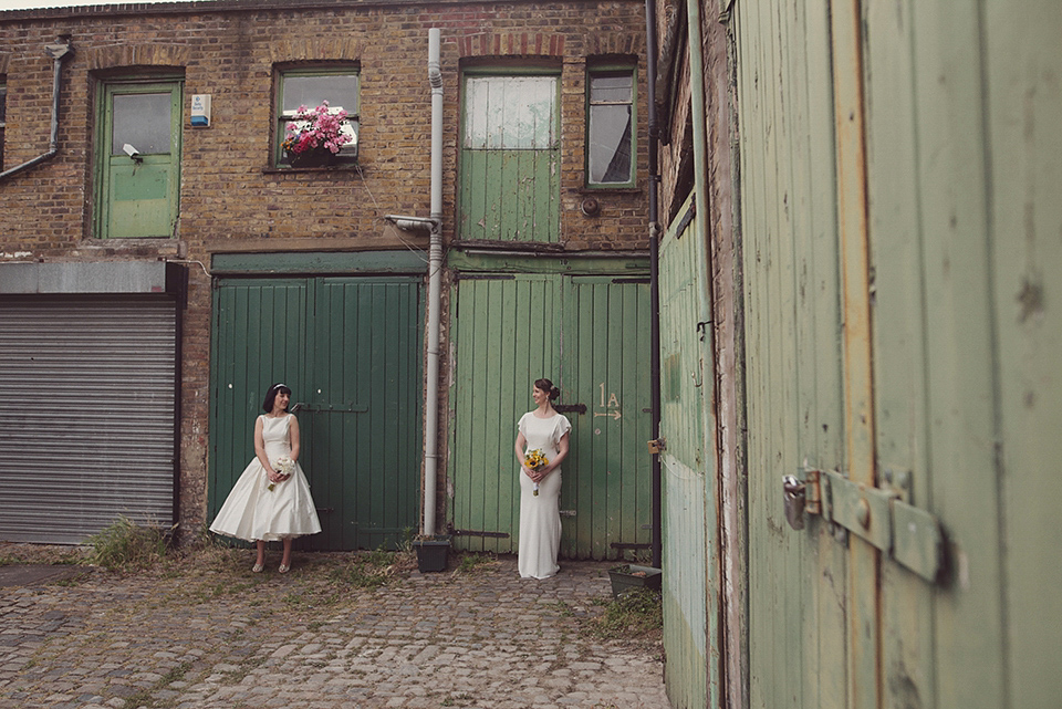 A 1930s Inspired Industrial Chic City Wedding with Two Beautiful  Dresses. Photography by Rebecca Douglas.