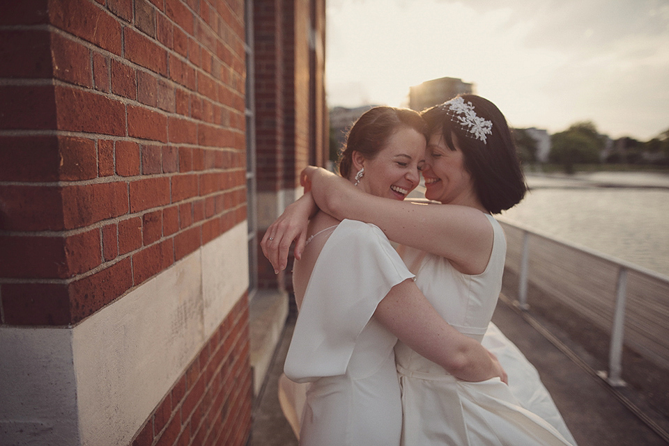 A 1930s Inspired Industrial Chic City Wedding with Two Beautiful  Dresses. Photography by Rebecca Douglas.