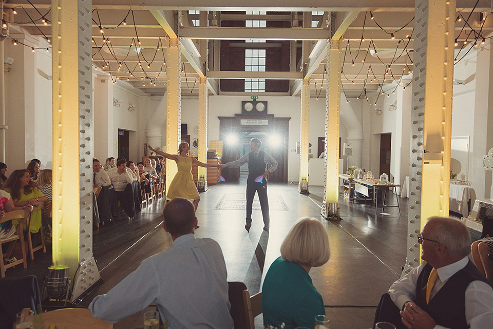 A 1930s Inspired Industrial Chic City Wedding with Two Beautiful  Dresses. Photography by Rebecca Douglas.