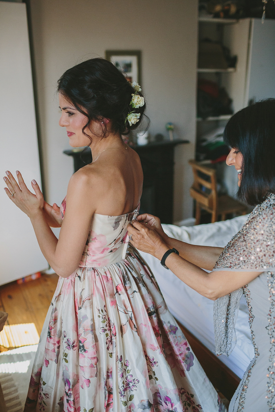 A Wendy Makin Floral Gown for a Rustic and Vintage Inspired Wedding. Photography by The Campbells.