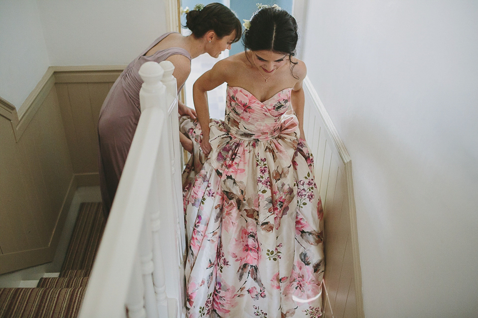 A Wendy Makin Floral Gown for a Rustic and Vintage Inspired Wedding. Photography by The Campbells.