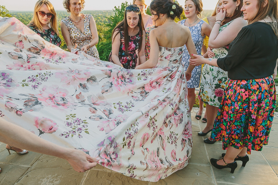 A Wendy Makin Floral Gown for a Rustic and Vintage Inspired Wedding. Photography by The Campbells.