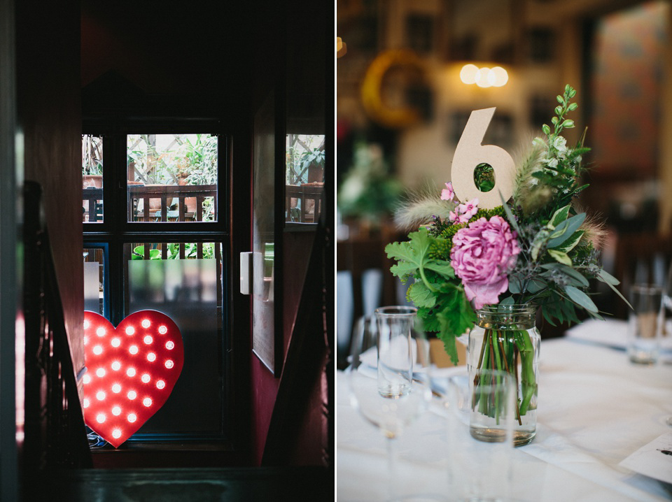 A Vintage Gown by Days of Grace for a Stylish Low-Key and Relaxed London Pub Wedding. Photography by Peach & Jo.