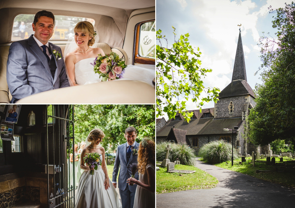 Green wedding shoes and a Jesus Peiro gown for this elegant wedding held at Fetcham Park in Surrey. Photography by Sophie Duckworth.