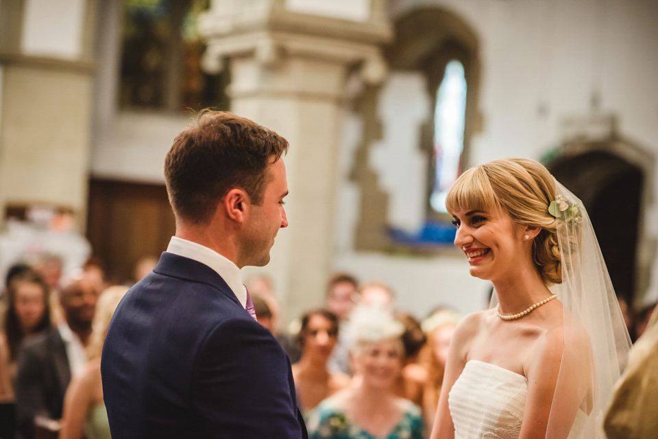 Green wedding shoes and a Jesus Peiro gown for this elegant wedding held at Fetcham Park in Surrey. Photography by Sophie Duckworth.