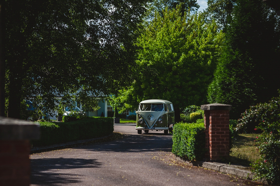 Green wedding shoes and a Jesus Peiro gown for this elegant wedding held at Fetcham Park in Surrey. Photography by Sophie Duckworth.