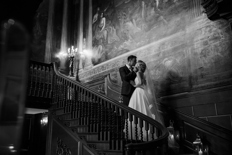 Green wedding shoes and a Jesus Peiro gown for this elegant wedding held at Fetcham Park in Surrey. Photography by Sophie Duckworth.