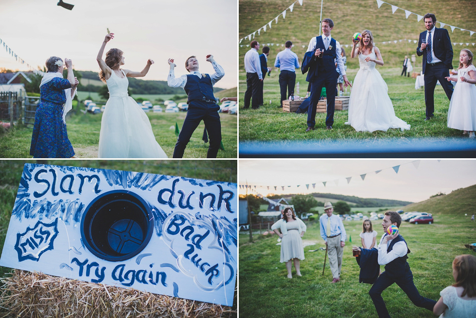 Wildflowers, a meadow, and and elegant Jesus Peiro gown for a handmade summer fete and festival inspired wedding. Photography by Simon Fazackarley.