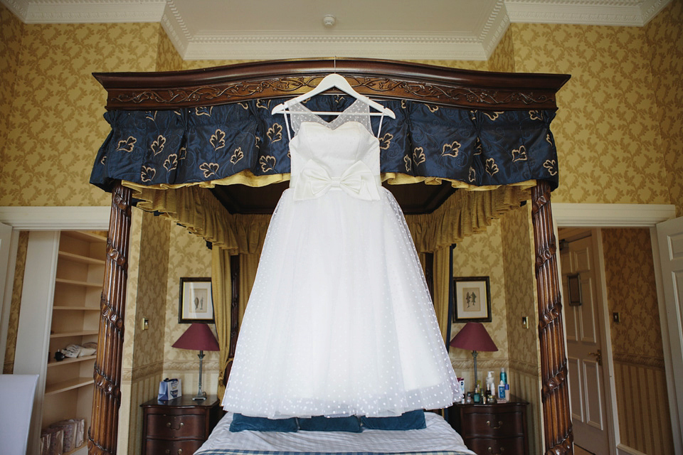 A 50's Inspired Polka Dot Gown and Sweet Floral Crown. This lovely wedding in Scotland was photographed by Mirrorbox.